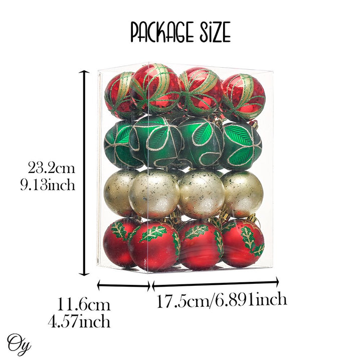 Refined Ornament Bauble Set, 24 Piece Red, Gold, and Green Glitter Christmas Bundle Ornament Bundle OrnamentallyYou