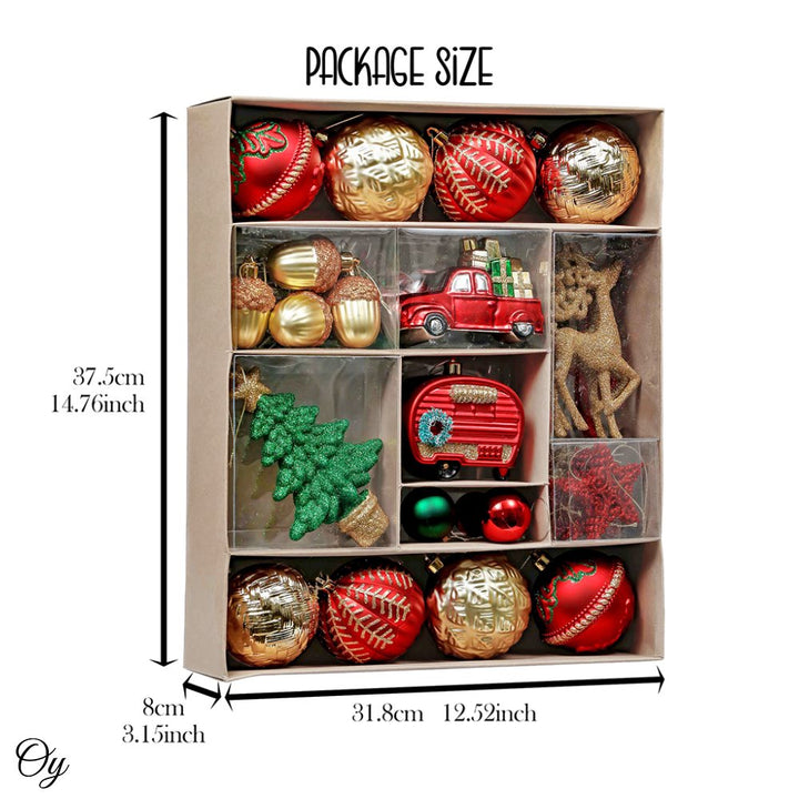 Rustic Christmas Adventure Ornament Bauble 60 Piece Set, Camping Truck, Acorns, Woods Theme Ornament Bundle OrnamentallyYou
