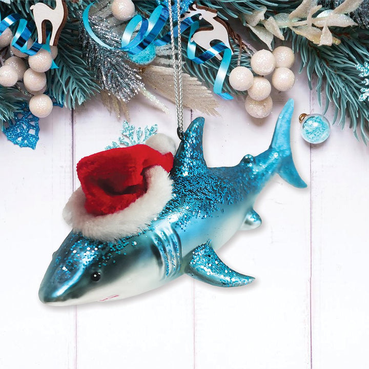 Shark with Santa Hat Glass Christmas Ornament Glass Ornament OrnamentallyYou
