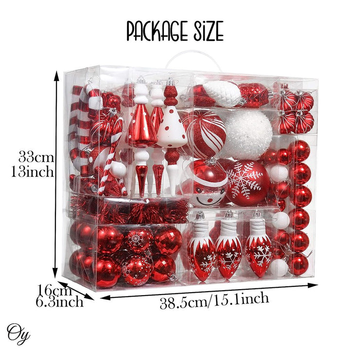 Christmas Paradise Ornament Bundle Mega Set, 155 Red and White Baubles with Many Themes Ornament Bundle OrnamentallyYou