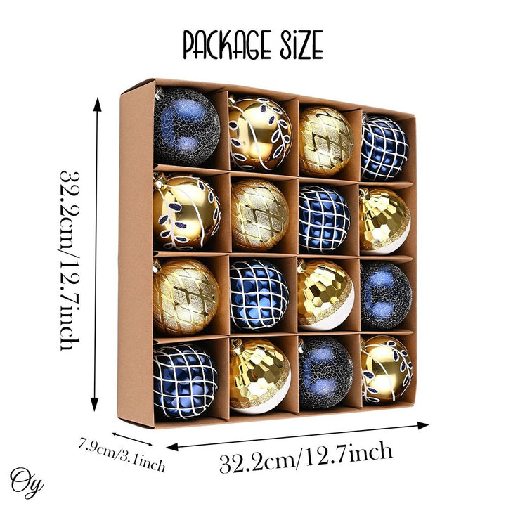 Festive Gold and Frosted Blue Assorted Ornament Bauble Bundle, Set of 16 Elegant Christmas Balls Ornament Bundle OrnamentallyYou