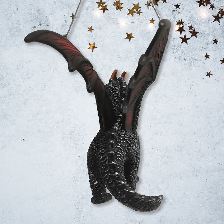 Fierce Mystical Black Dragon Ornament, Mythical Creature Gothic Fantasy OrnamentallyYou