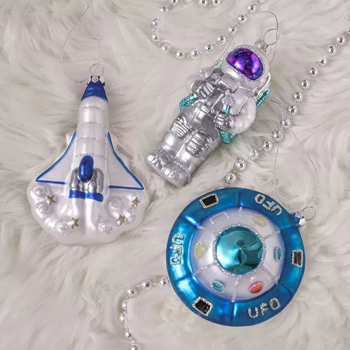 Galactic Space Theme Glass Ornament Bundle, Purple Star Pattern Baubles, Astronaut, Spaceship, and UFO Decorations Ornament Bundle Guangdong Eagle Gifts Co., Ltd. 