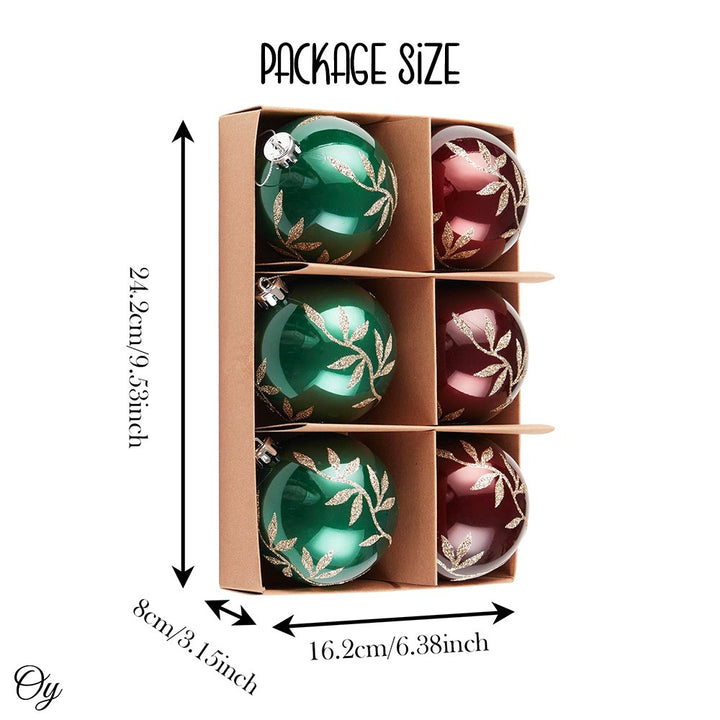 Majestic Gold Glittered Floral Bauble Christmas Ornament Set, 6 Pieces of Maroon and Green Round Tree Balls Ornament Bundle OrnamentallyYou