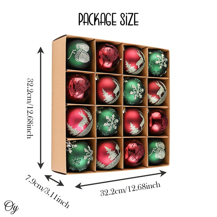 Majestic Winterly Nature Glittered Ornament Bauble Set, Red and Green Balls Bundle with Acorns, Snowflakes, and Spruce Tree Accents Glass Ornament OrnamentallyYou
