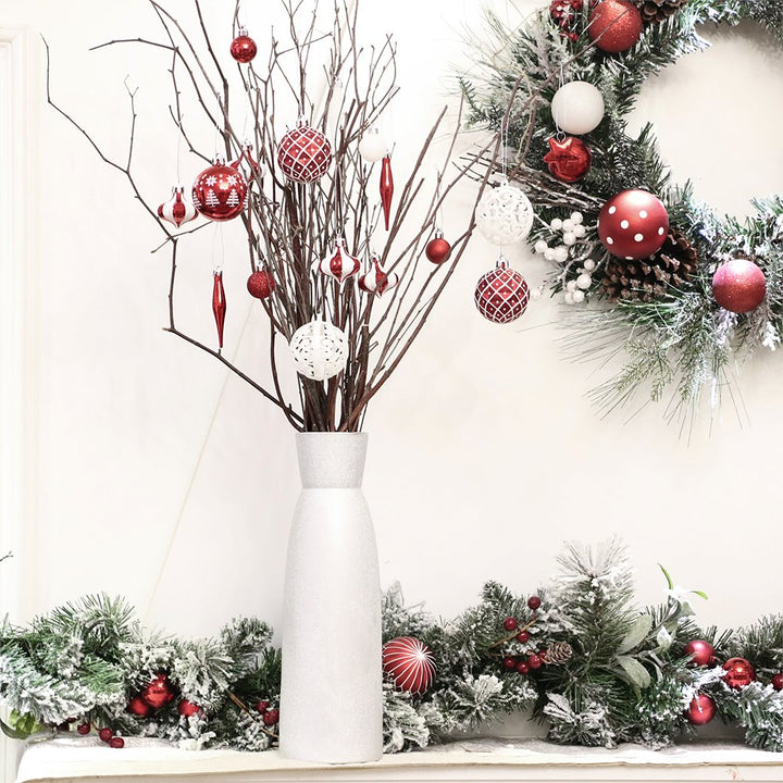 Endearing Prominent Red and White Christmas Ornament Set, Bauble Bundle with Candycane Colors and Patterns 70 Pieces Ornament Bundle OrnamentallyYou