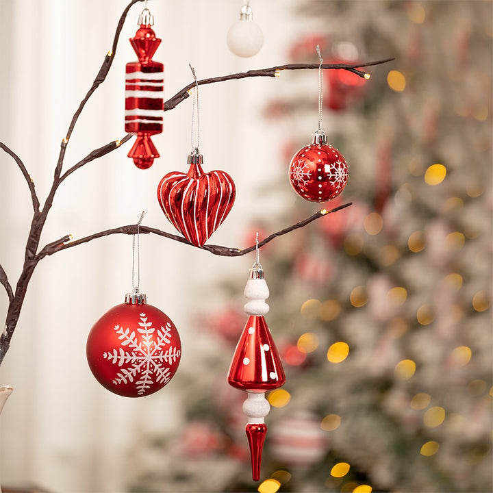 Christmas Paradise Ornament Bundle Mega Set, 155 Red and White Baubles with Many Themes Ornament Bundle OrnamentallyYou