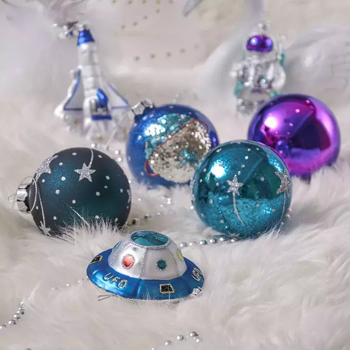 Galactic Space Theme Glass Ornament Bundle, Purple Star Pattern Baubles, Astronaut, Spaceship, and UFO Decorations Ornament Bundle Guangdong Eagle Gifts Co., Ltd. 