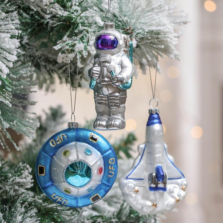 Galactic Space Theme Glass Ornament Bundle, Purple Star Pattern Baubles, Astronaut, Spaceship, and UFO Decorations Ornament Bundle Guangdong Eagle Gifts Co., Ltd. 