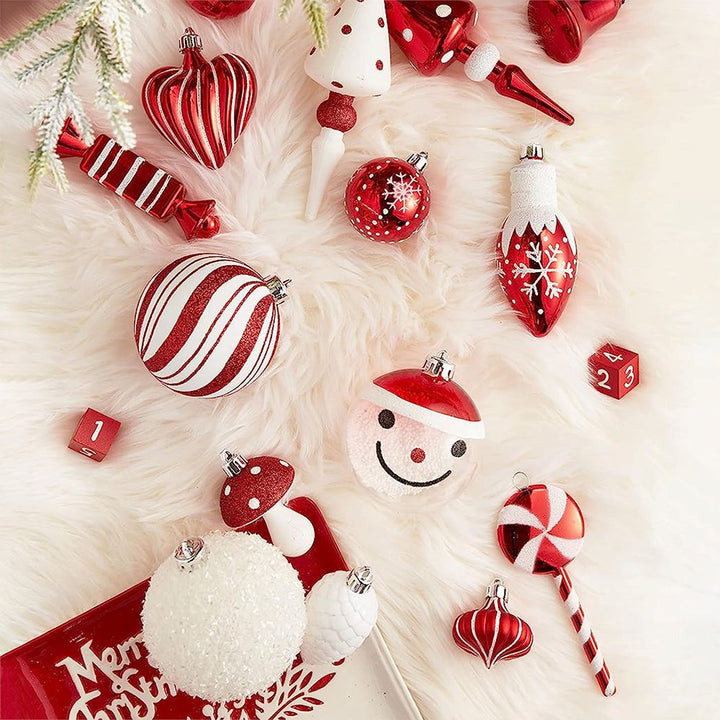 Christmas Paradise Ornament Bundle Mega Set, 155 Red and White Baubles with Many Themes Ornament Bundle OrnamentallyYou