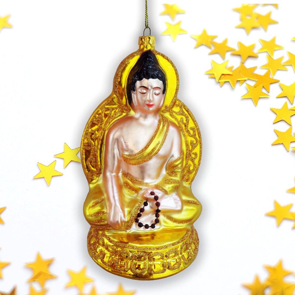 Golden Buddha Glass Ornament Glass Ornament OrnamentallyYou 
