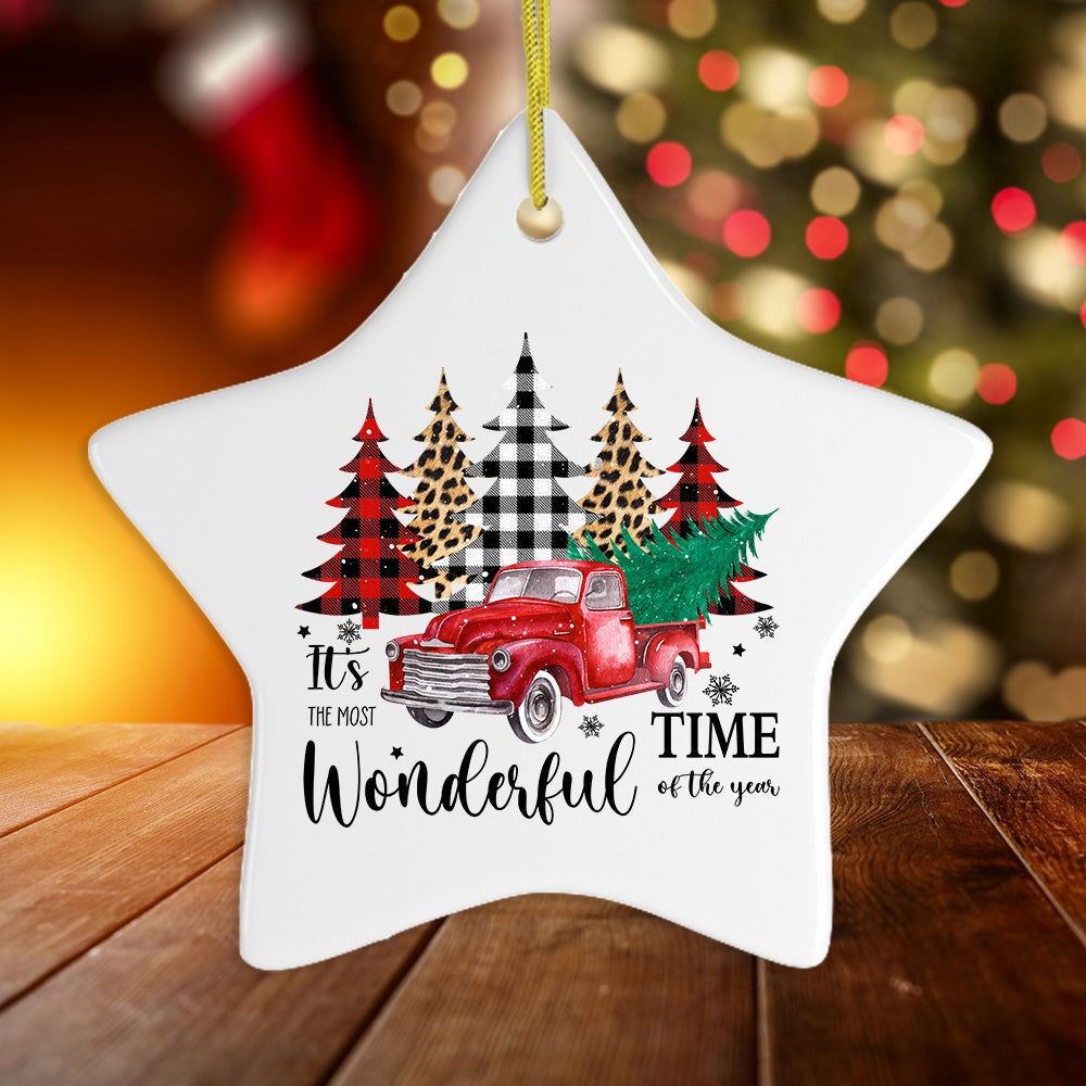 It's the Most Wonderful Time of the Year Plaid Trees Ornament Ceramic Ornament OrnamentallyYou