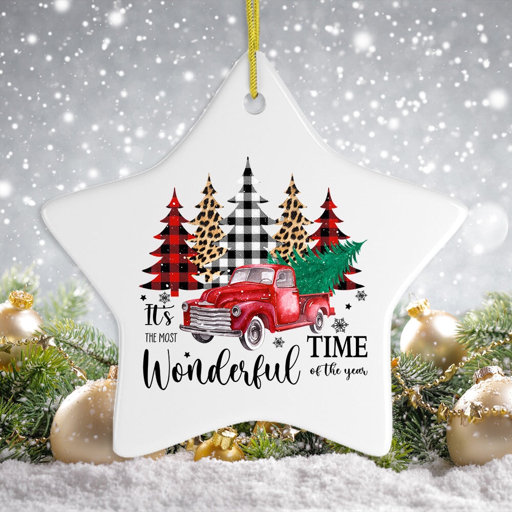 It's the Most Wonderful Time of the Year Plaid Trees Ornament Ceramic Ornament OrnamentallyYou