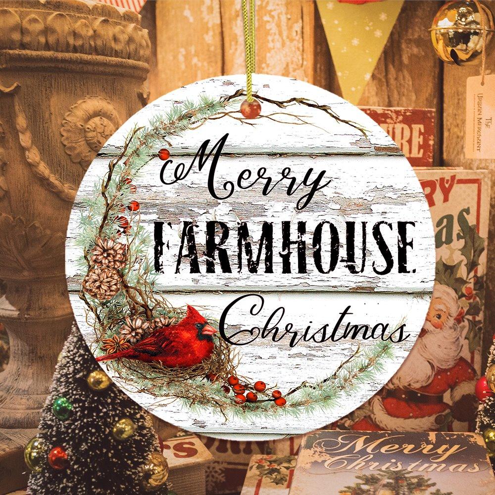Merry Farmhouse Christmas Ornament Ceramic Ornament OrnamentallyYou 
