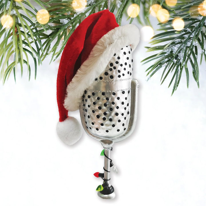 Christmas Themed Microphone Glass Ornament, Music Themed Gift for Musicians Glass Ornament OrnamentallyYou