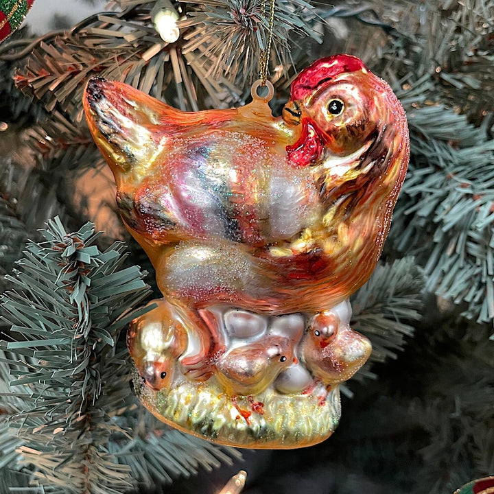 Chicken and Baby Chicks Glass Ornament Glass Ornament OrnamentallyYou