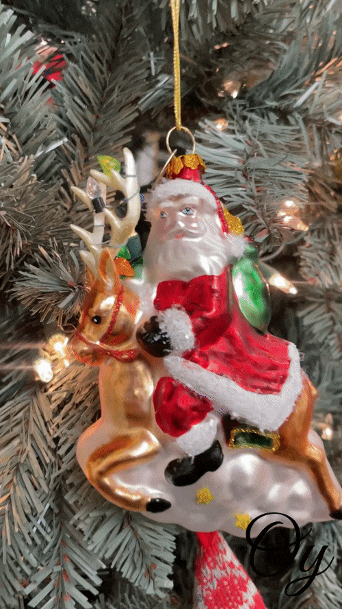 Santa Riding Reindeer Glass Christmas Ornament Glass Ornament OrnamentallyYou