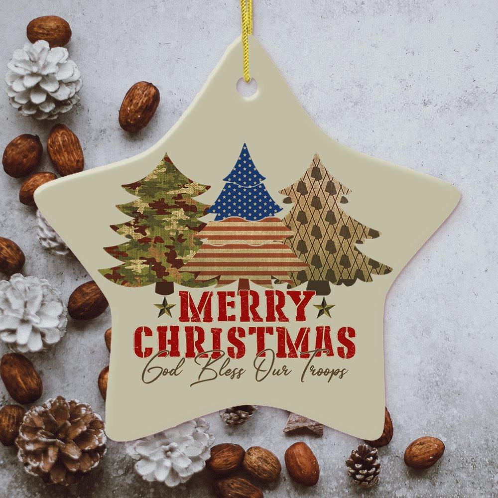 God Bless Our Troops American Military Christmas Ornament Ceramic Ornament OrnamentallyYou