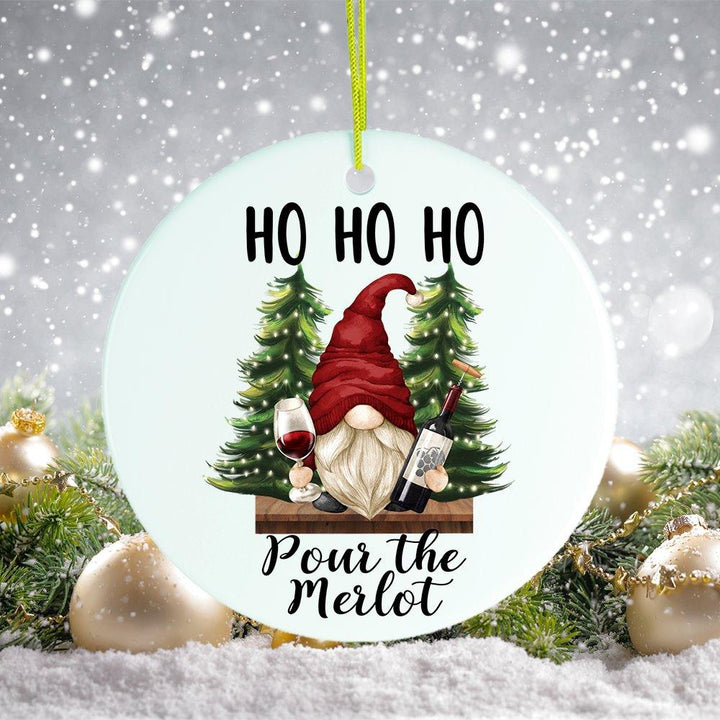 Ho Ho Ho Pass the Merlot Wine Gnome Ornament Ceramic Ornament OrnamentallyYou Circle