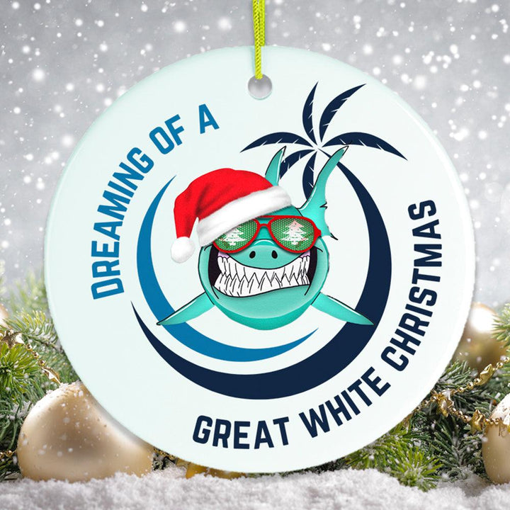 I’m Dreaming of a Great White Christmas Shark Ornament Ceramic Ornament OrnamentallyYou Circle