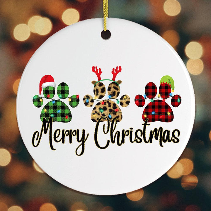 Cat Paw Plaid Prints Merry Christmas Ornament Ceramic Ornament OrnamentallyYou Circle