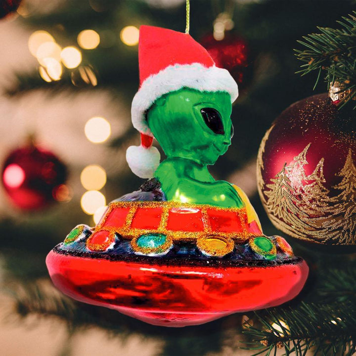 Alien and UFO Glass Christmas Ornament Glass Ornament OrnamentallyYou