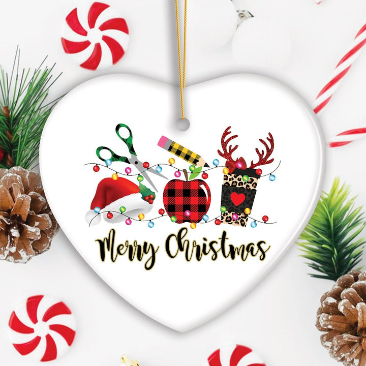 School Teacher Holiday Plaid Christmas Ornament Bundle, Ceramic Appreciation Gifts Ornament Bundle OrnamentallyYou
