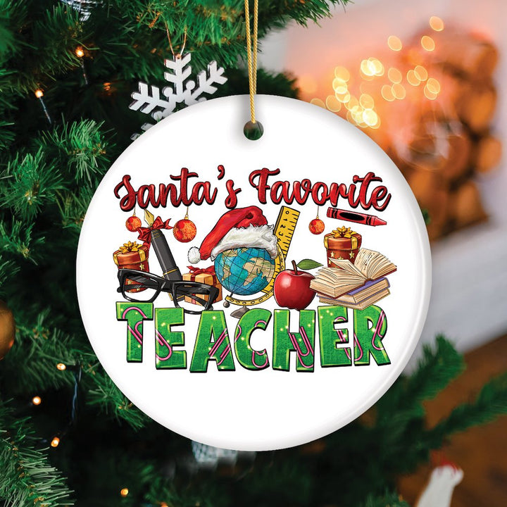 School Teacher Holiday Plaid Christmas Ornament Bundle, Ceramic Appreciation Gifts Ornament Bundle OrnamentallyYou