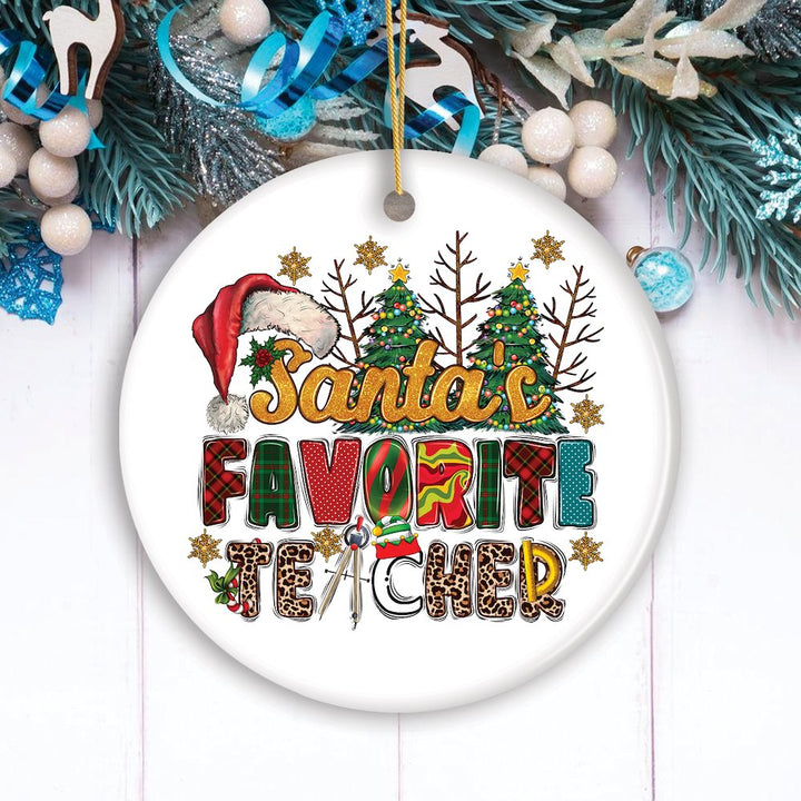 School Teacher Holiday Plaid Christmas Ornament Bundle, Ceramic Appreciation Gifts Ornament Bundle OrnamentallyYou