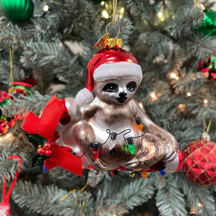 Sloth and Candy Cane Glass Christmas Ornament Glass Ornament OrnamentallyYou