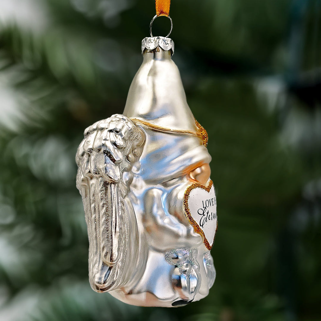 Love is Eternal Angelic Gnome Glass Ornament, White Angel Delicate Sentimental Tree Decoration Glass Ornament OrnamentallyYou 