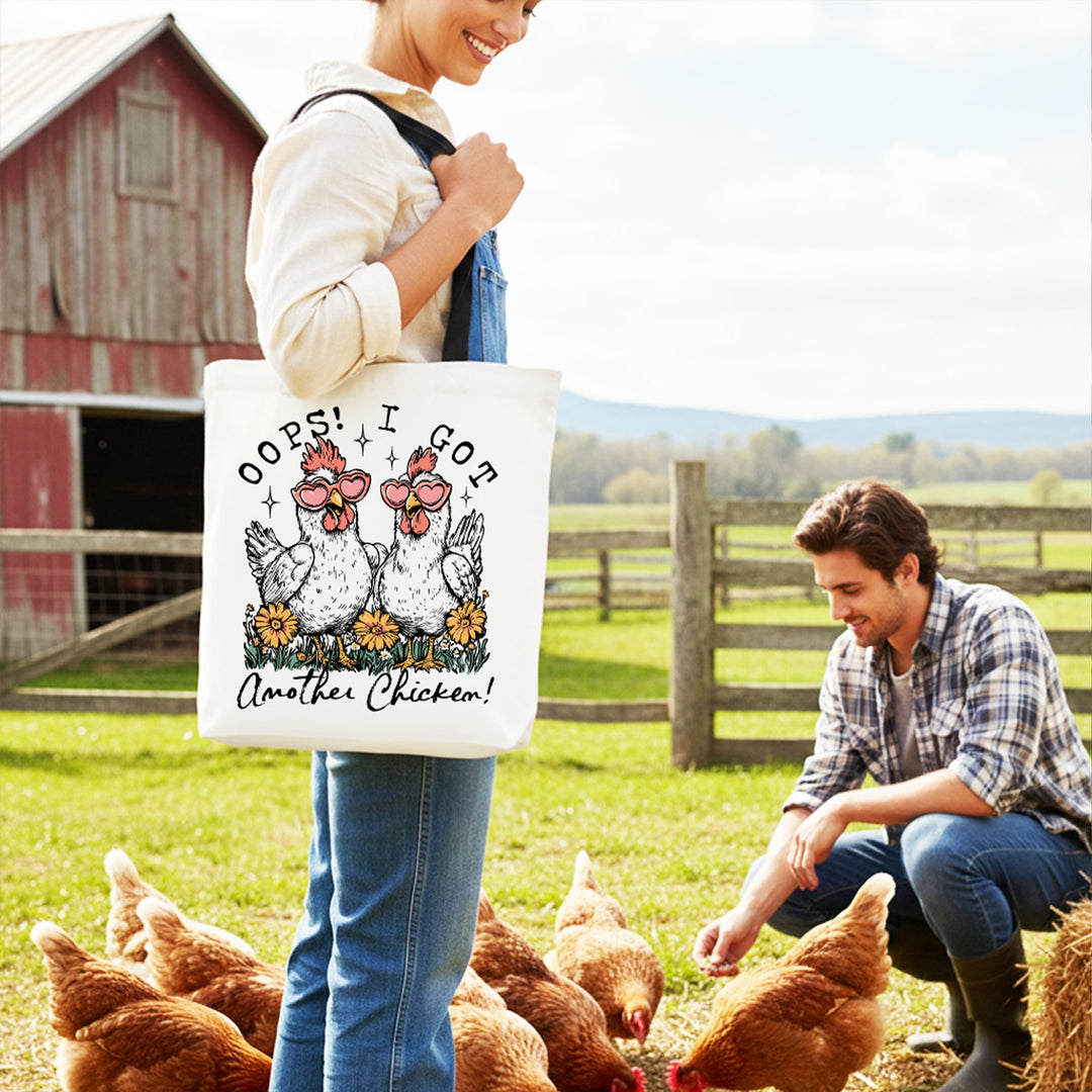 Oops I Got Another Chicken Canvas Tote Bag, Funny Farm Animal Gift Shopper Tote Bag OrnamentallyYou 