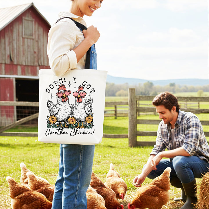 Oops I Got Another Chicken Canvas Tote Bag, Funny Farm Animal Gift Shopper Tote Bag OrnamentallyYou 