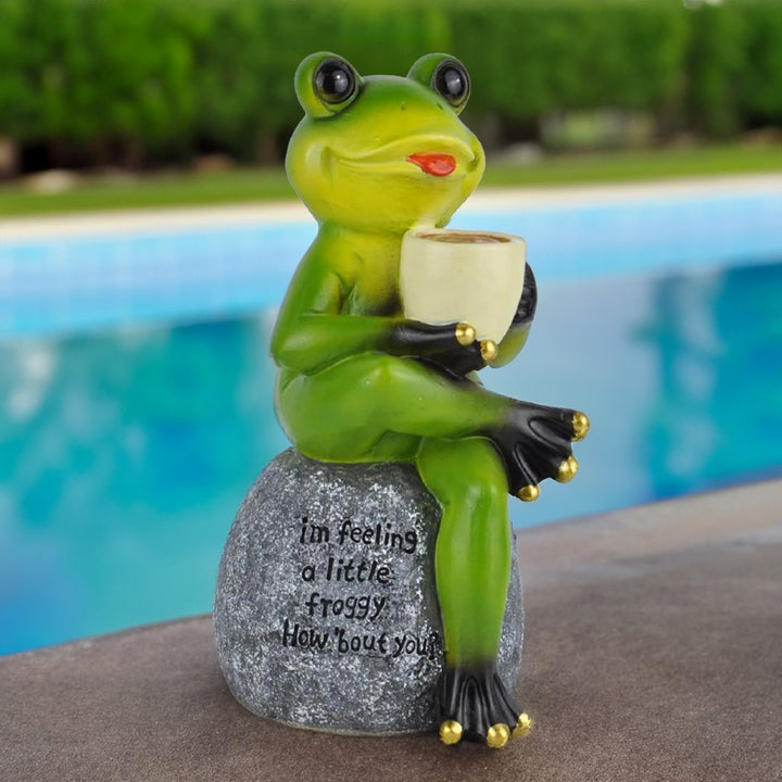 Coffee Drinking Frog Garden Statue with Funny Quote Resin Statues OrnamentallyYou 