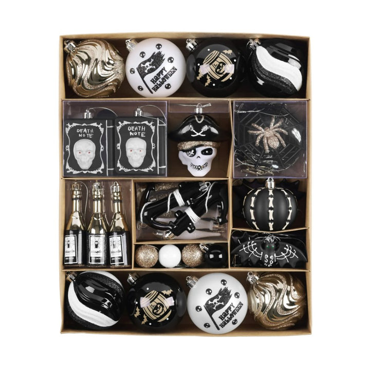 (Pre-Order) Halloween Christmas Tree Ornaments Set, 70-Piece Black & White Gothic Ornaments Ornament Bundle OrnamentallyYou 