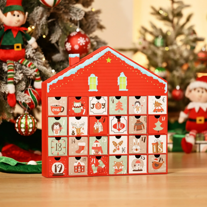 Christmas Advent Calendar House, 24 Drawer Countdown Calendar for Holiday Treats, Toys & Surprises