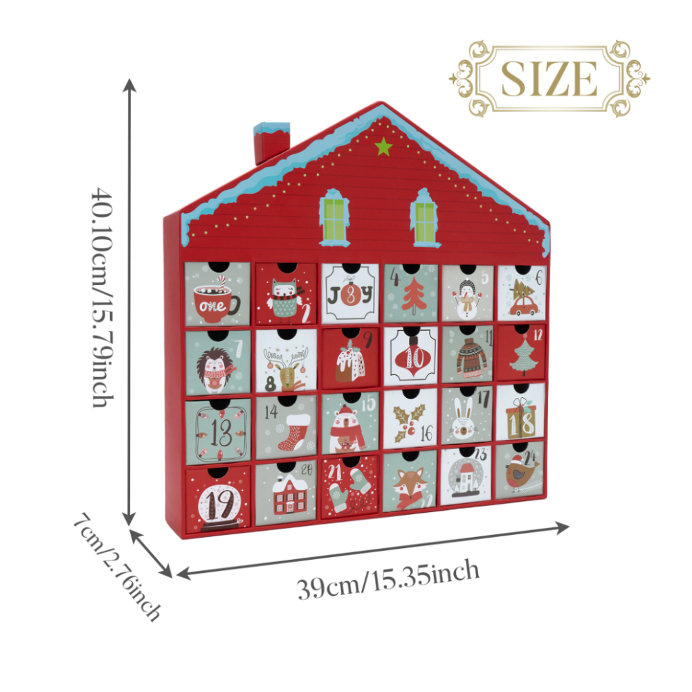 Christmas Advent Calendar House, 24 Drawer Countdown Calendar for Holiday Treats, Toys & Surprises