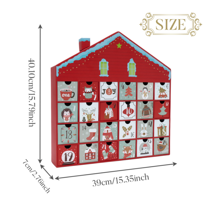 Christmas Advent Calendar House, 24 Drawer Countdown Calendar for Holiday Treats, Toys & Surprises