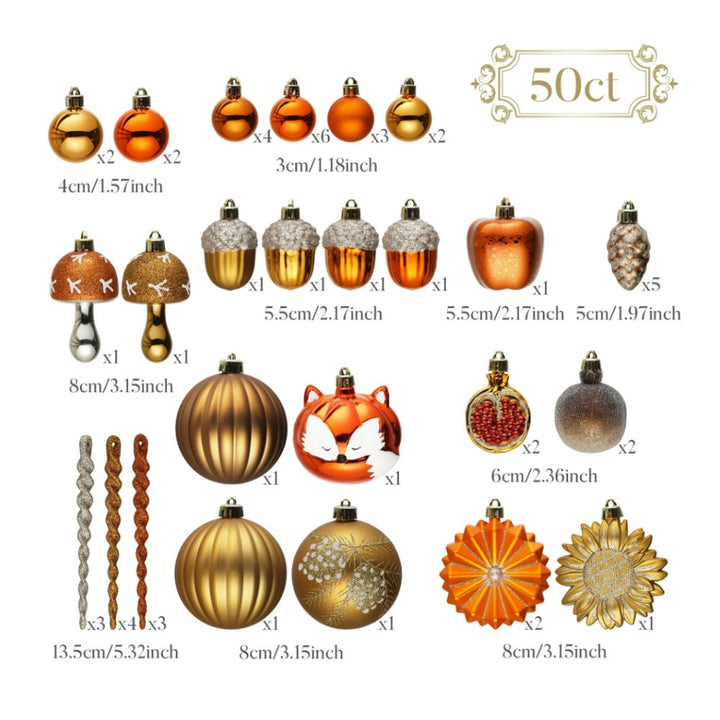 (Pre-Order) Woodland Fall Christmas Tree Ornaments Set, 50-Piece Autumn Harvest Ornaments Ornament Bundle OrnamentallyYou 