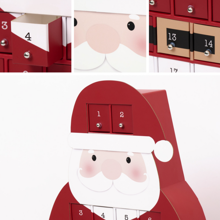 Santa Advent Calendar, 24 Drawer Christmas Countdown Calendar for Holiday Treats, Toys & Surprises
