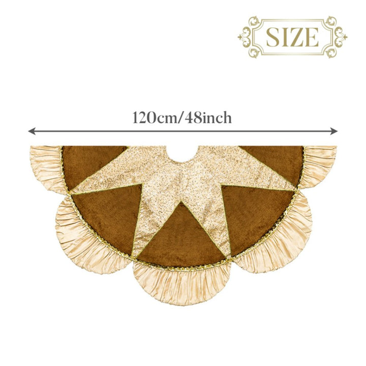 (Pre-Order) Luxury Gold Scalloped Christmas Tree Skirt, 48-Inch Holiday Tree Base Cover with Sequins and Pleated Trim Tree Skirt OrnamentallyYou 