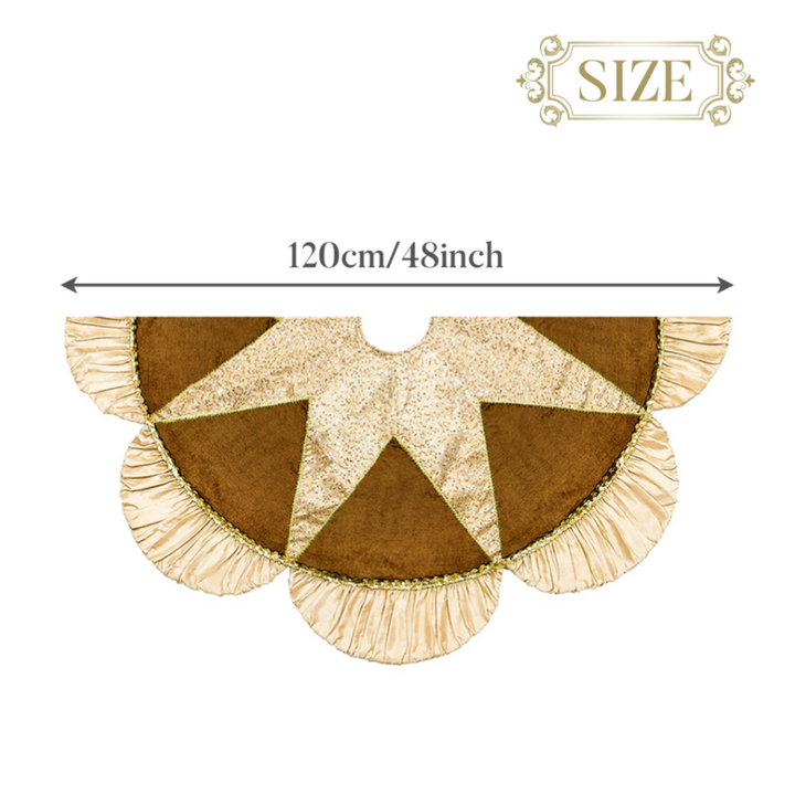 Luxury Gold Scalloped Christmas Tree Skirt, 48-Inch Holiday Tree Base Cover with Sequins and Pleated Trim