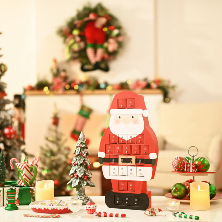 Santa Advent Calendar, 24 Drawer Christmas Countdown Calendar for Holiday Treats, Toys & Surprises