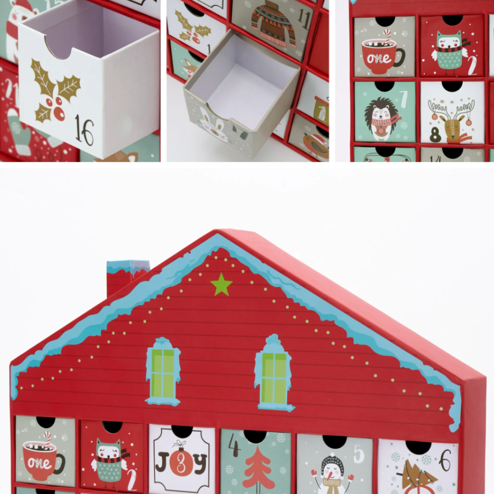 Christmas Advent Calendar House, 24 Drawer Countdown Calendar for Holiday Treats, Toys & Surprises