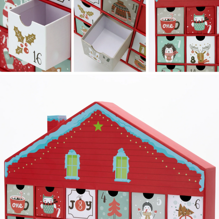 Christmas Advent Calendar House, 24 Drawer Countdown Calendar for Holiday Treats, Toys & Surprises