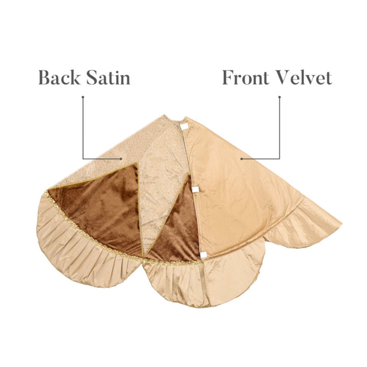 (Pre-Order) Luxury Gold Scalloped Christmas Tree Skirt, 48-Inch Holiday Tree Base Cover with Sequins and Pleated Trim Tree Skirt OrnamentallyYou 