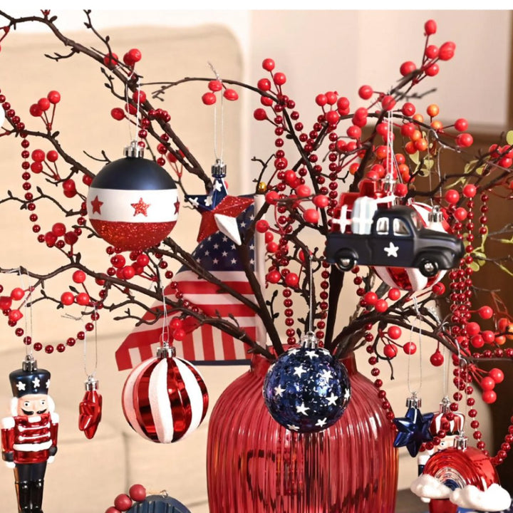 USA Flag Inspired Patriotic Ornament Set, 70pc Red White Blue Baubles Ornament Bundle OrnamentallyYou 