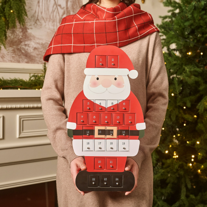 Santa Advent Calendar, 24 Drawer Christmas Countdown Calendar for Holiday Treats, Toys & Surprises