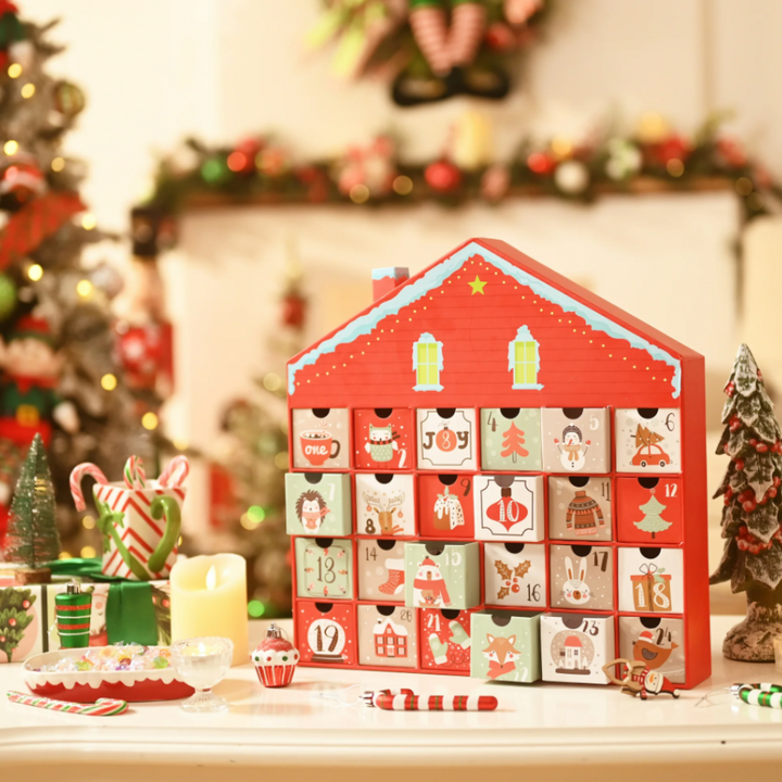 Christmas Advent Calendar House, 24 Drawer Countdown Calendar for Holiday Treats, Toys & Surprises