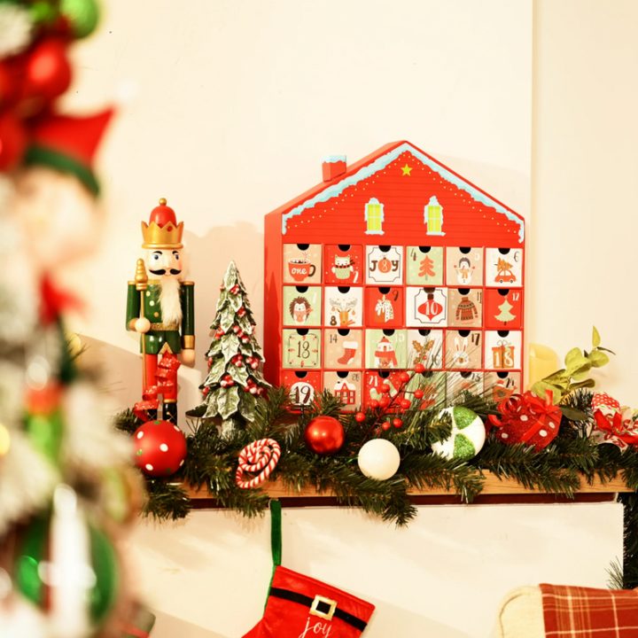 Christmas Advent Calendar House, 24 Drawer Countdown Calendar for Holiday Treats, Toys & Surprises
